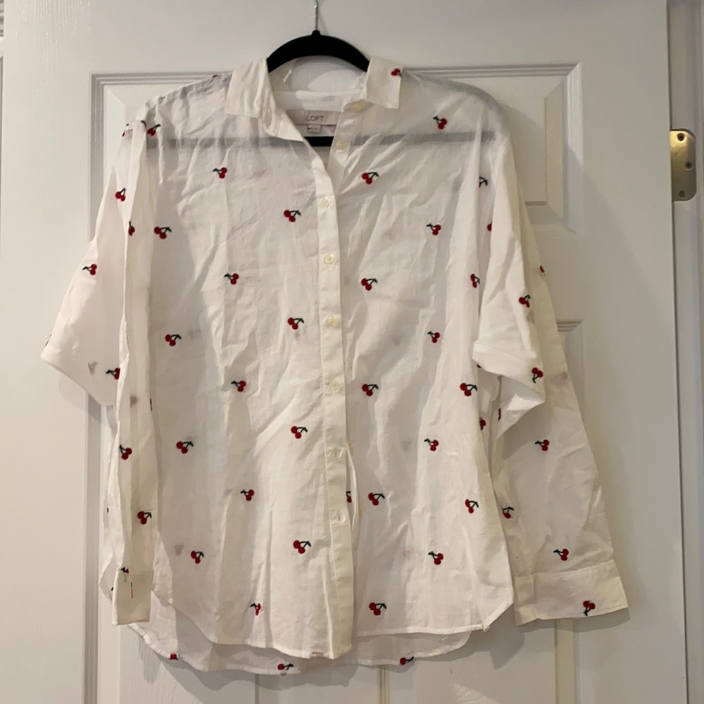 New with tags! Cherry embroidered blouse.